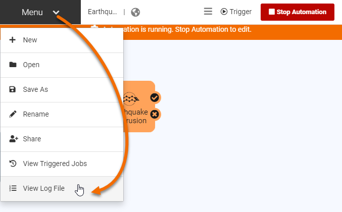 Viewing Automation log file